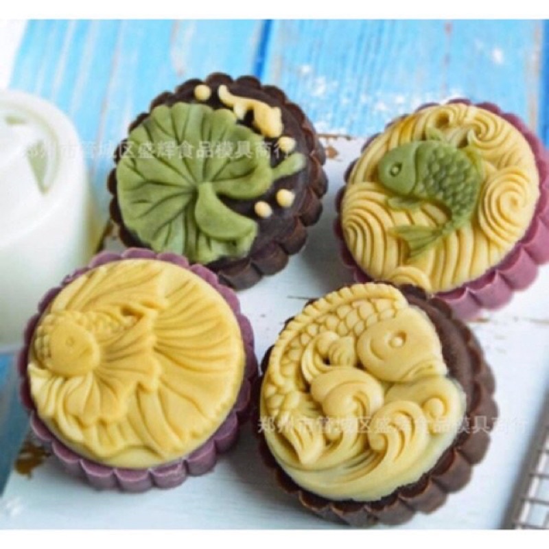 Khuôn trung thu lò xo 4 mặt cá + lá sen