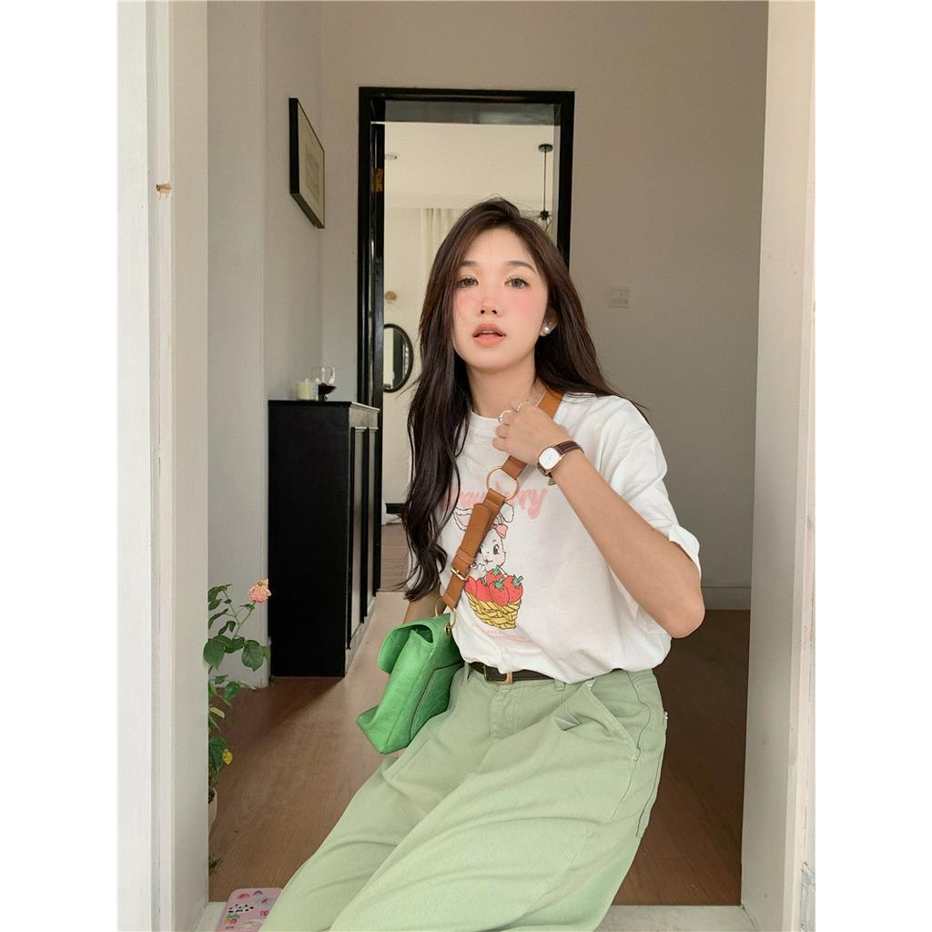 Áo Thun Cotton Ngắn Tay In Hình Dễ Thương Thời Trang Mùa Hè 64043