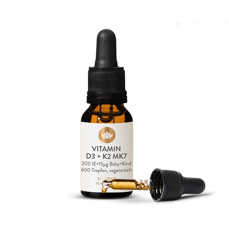 Vitamin D3 K2 MK7 Sunday Natural chuẩn Đức hỗ trợ hấp thụ canxi cho bé từ sơ sinh - The Caring Cube