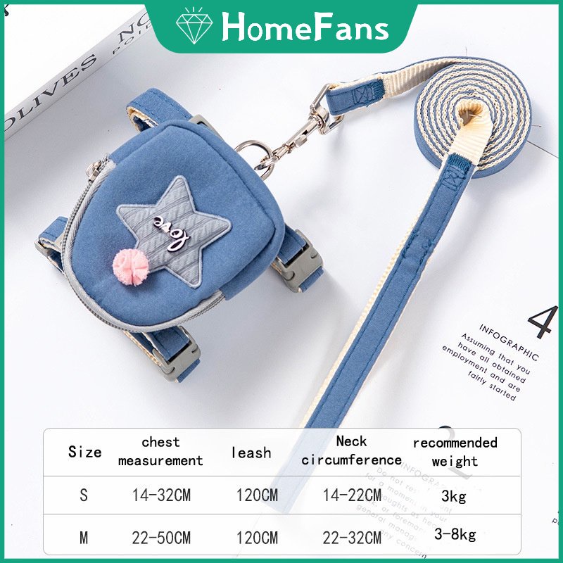 [HF] Dây Dắt Thú Cưng Đi Dạo Kèm Dây Dắt Màu Xanh Dương / Hồng / Xám / Vàng