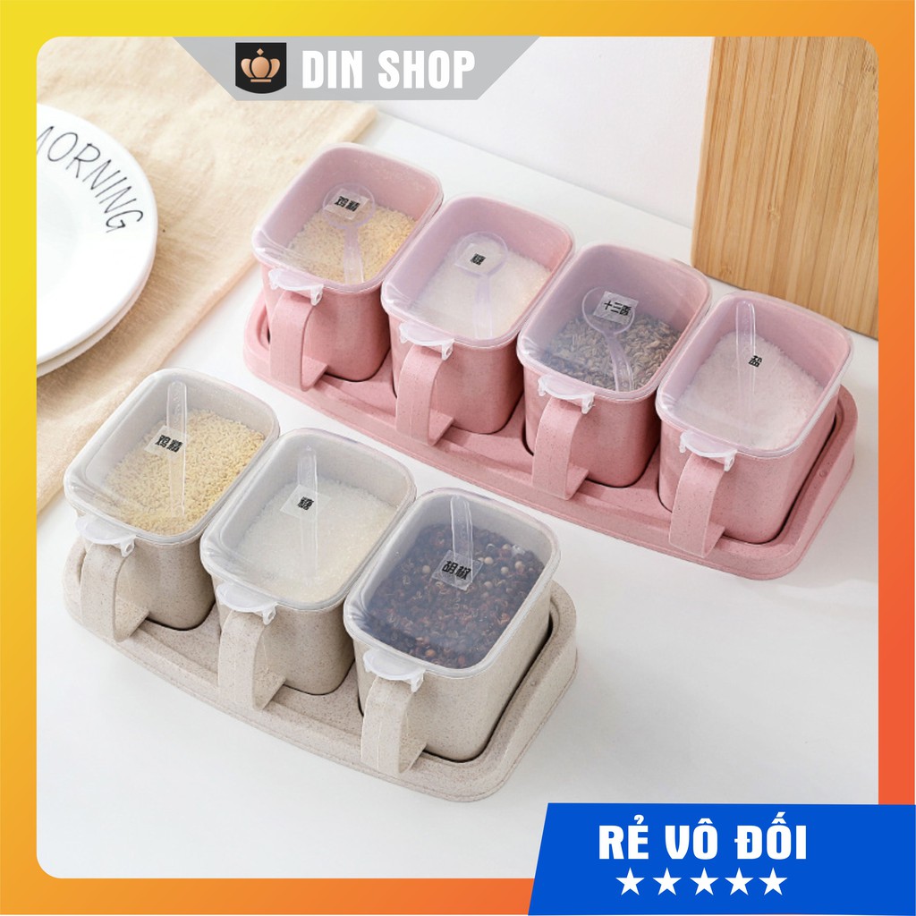 Hộp đựng gia vị ⭐FREESHIP⭐ Set Hộp Đựng Gia Vị Đa Năng 3 Ngăn, 4 Ngăn