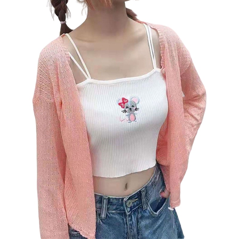 Áo Croptop Dệt Kim Không Tay Màu Sắc Đơn Giản Cho Nữ