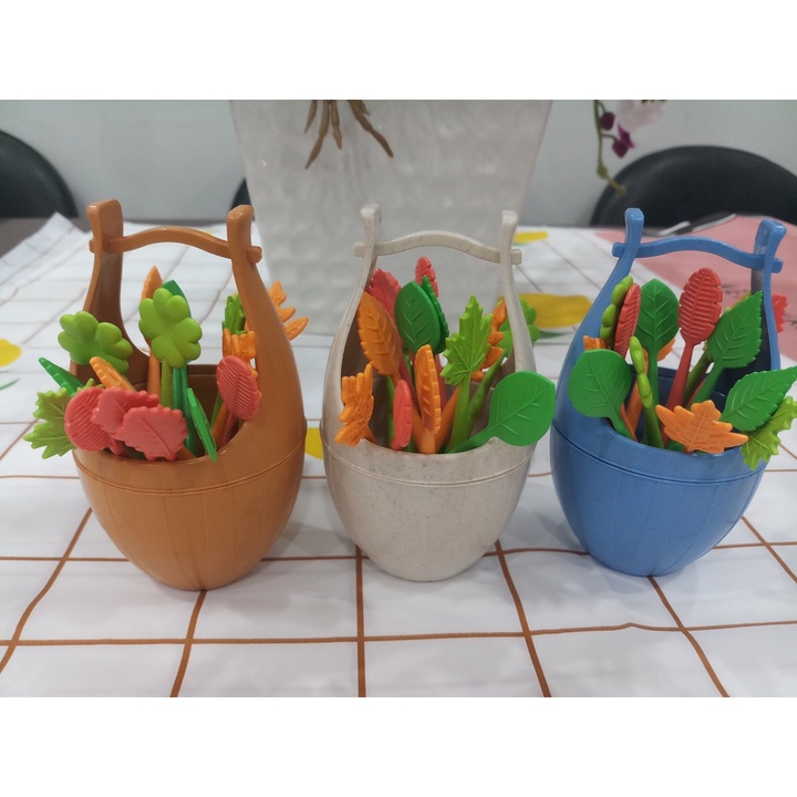 Bộ xiên hoa quả lúa mạch cao cấp rất xinh xắn, Nĩa xiên trái cây bằng nhựa