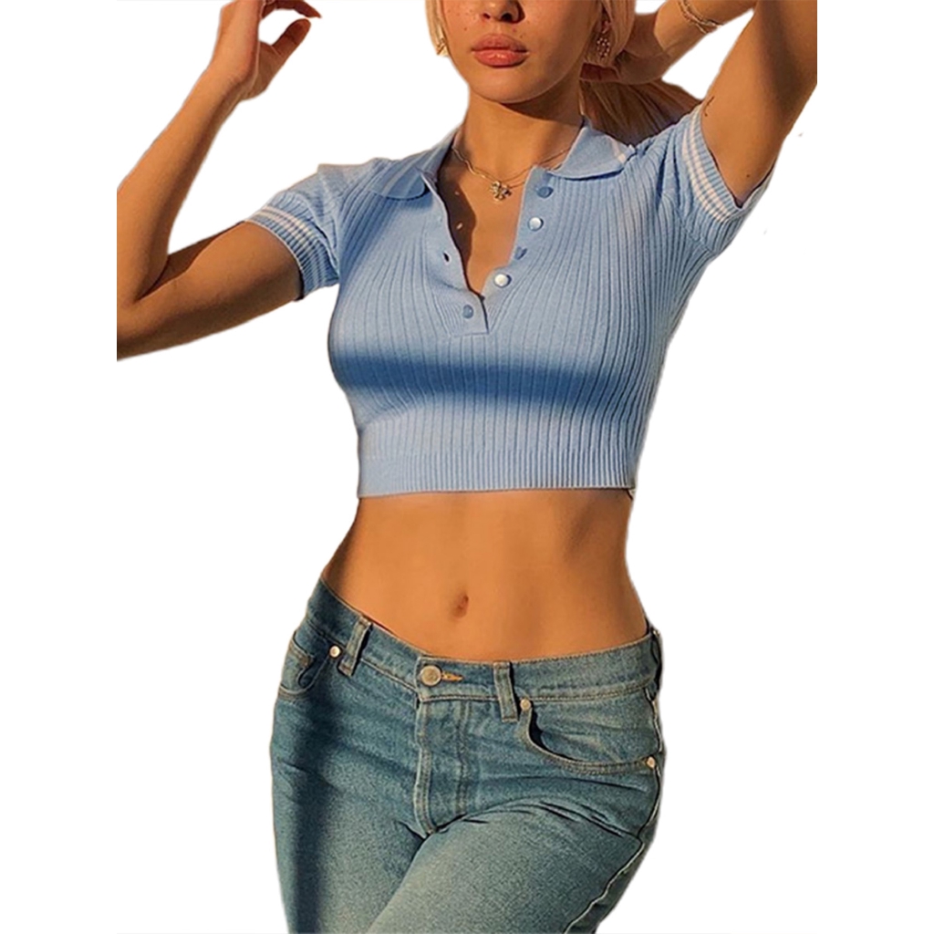 Set Áo Tay Ngắn Cổ Chữ V Phối Nút + Chân Váy Bút Chì Lưng Cao Cho Nữ