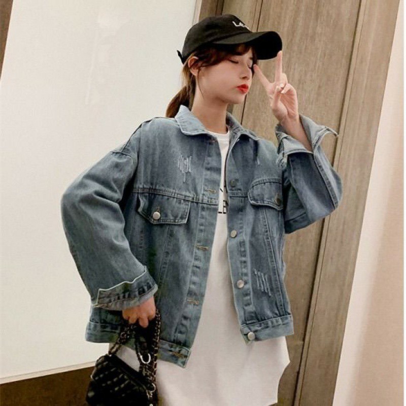 Áo khoác jean nữ BB cao cấp form rộng đủ size M-L-XL bông cúc BB59
