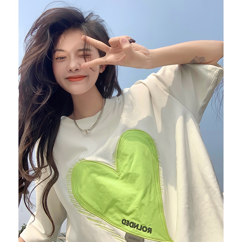 Áo Thun Cổ Tròn Dáng Rộng Thêu Họa Tiết Thời Trang Mùa Hè Mới Cho Nữ