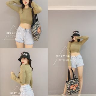 Crop tay dài loe bo bụng