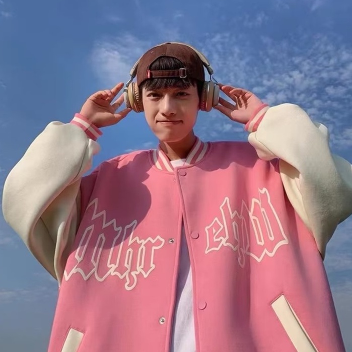 Áo Khoác Bóng Chày Dáng Rộng Màu Xanh Lá Cho Nam