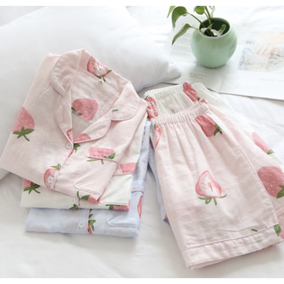 [STRAWBERRY PYJAMAS] - Set Đồ Ngủ Nữ - Đồ Mặc Ở Nhà Chất Cotton