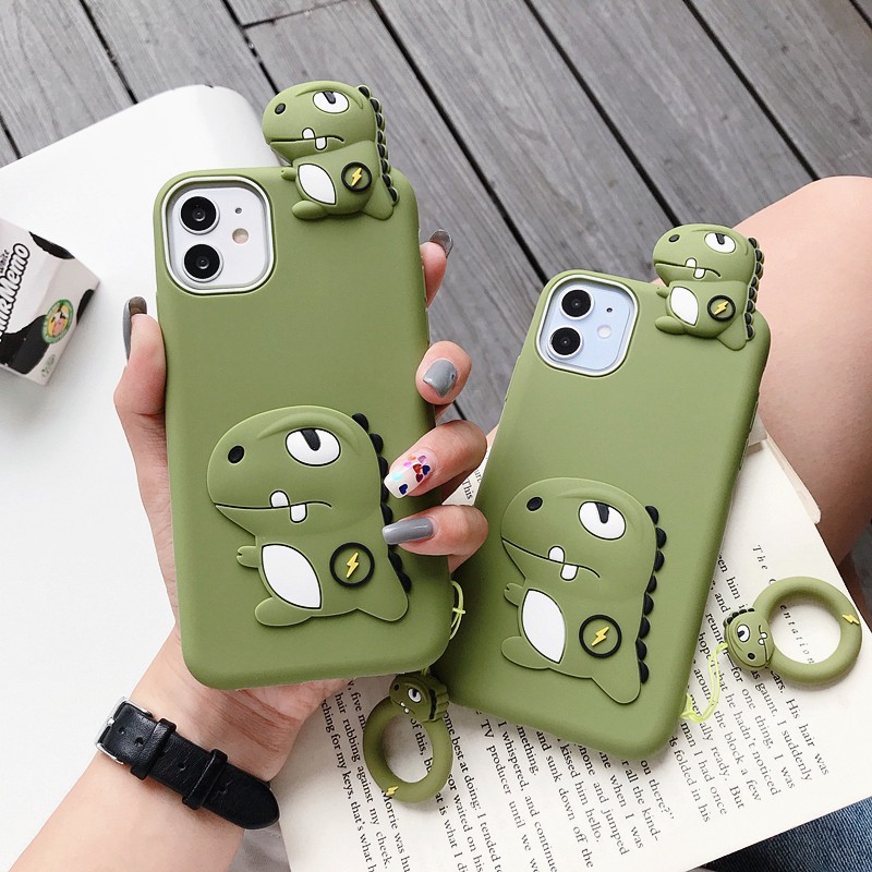 iPhone 11 Pro Max iPhone 6 6s 7 8 Plus XR Xs Max 3D Cute Cartoon Dinosaur with Strap Shockproof Soft Silicone Phone Case