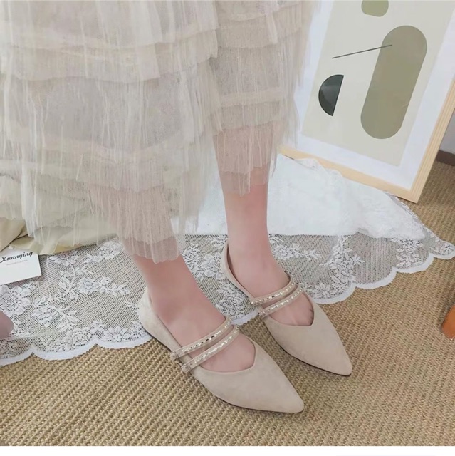 giày da lộn mũi nhọn búp bê nữ