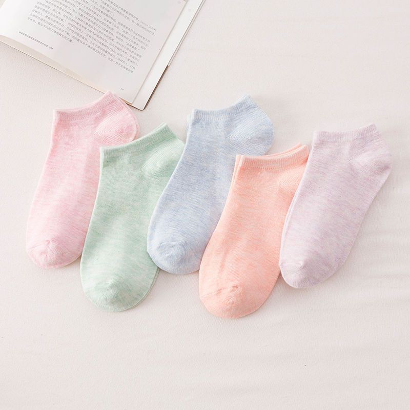 Vớ cotton cổ ngắn màu trơn phong cách Hàn Quốc