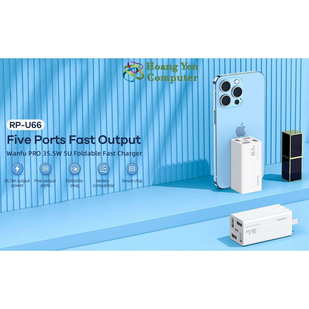 Cốc Sạc 5 Cổng Remax RP-U66 35.5W  - BH 1 năm - Hoangyencomputer