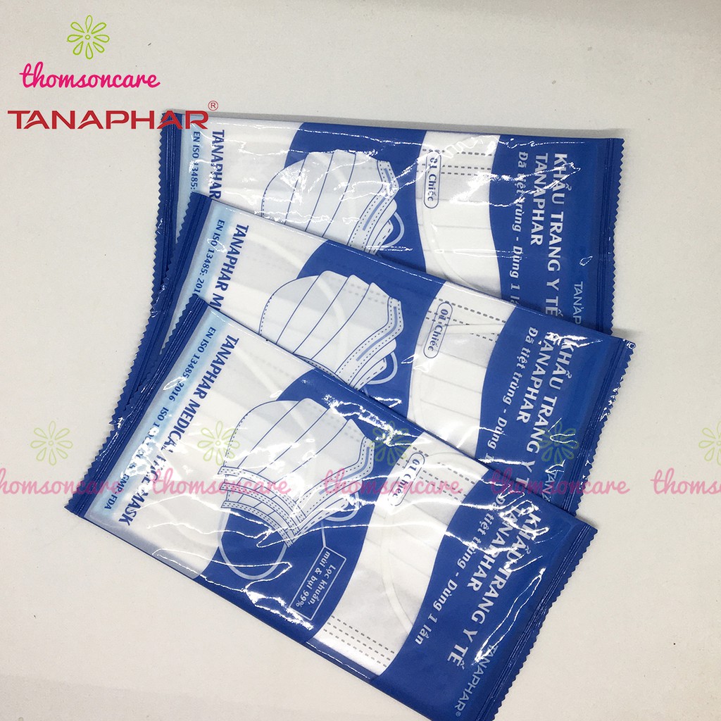 Khẩu trang y tế Tanaphar 3 lớp - hộp 20 chiếc, từng cái trong túi tiệt trùng - Đạt chuẩn ISO
