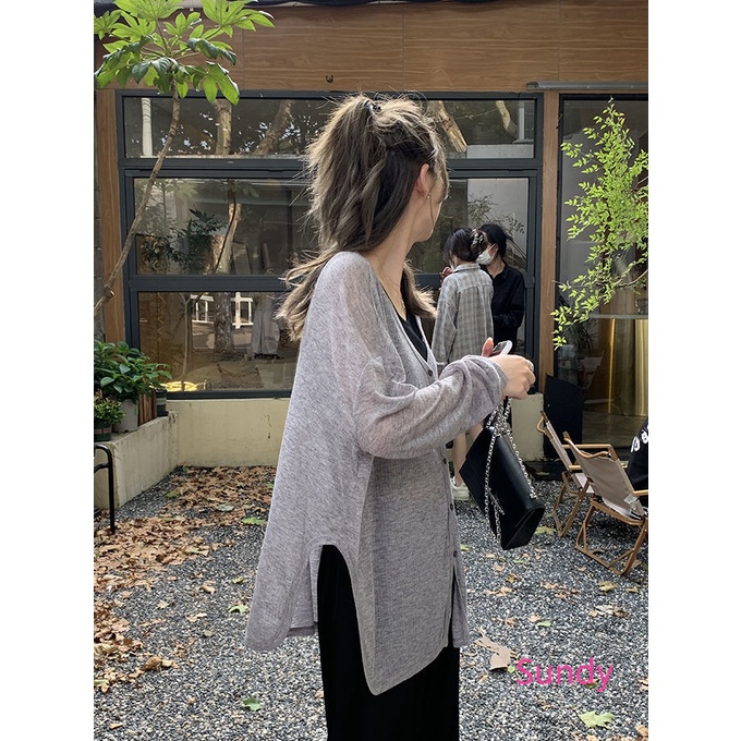 Áo Khoác Cardigan Mỏng Tay Dài Dáng Rộng Thời Trang Mùa Thu Cho Nữ