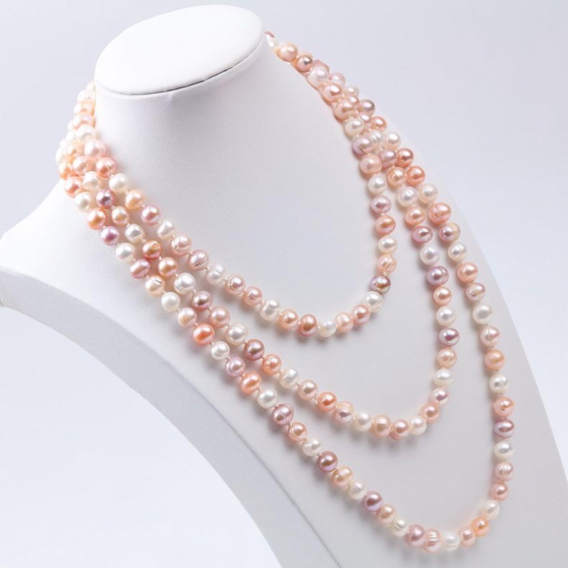 Chuỗi đeo cổ 3 tầng bạc 925 mix 4 màu dài 180cm - NT21 - Ngọc Trai Trường Thịnh