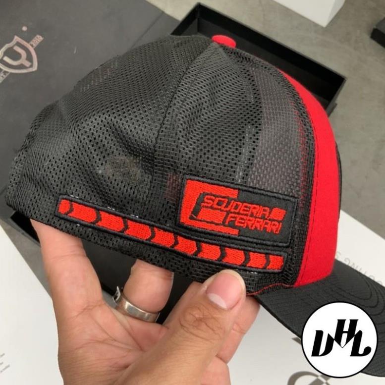 Nón Kết Lưới Mềm Thêu Logo Ferrari Đen Full Tem Thời Trang Cao Cấp Nam Nữ