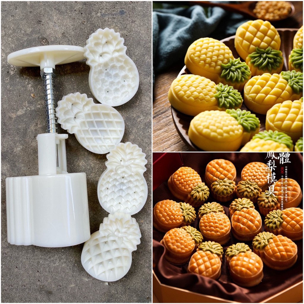 Khuôn Nhựa Nhấn Bánh Trung Thu 2/4 Mặt Dứa Khuôn 50G Khuôn Cắt Cookie Ấn Tay Socola Bánh Trung Thu Khuôn Mẫu Tự Làm Bánh