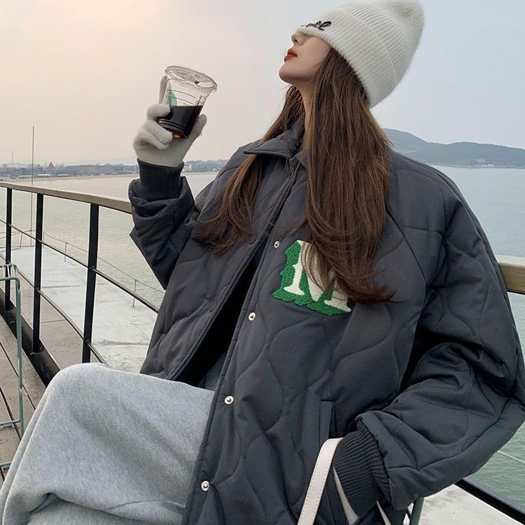 Áo Khoác Bóng Chày Cotton Dày Dặn Thêu Chữ Phong Cách Mới Cho Nữ