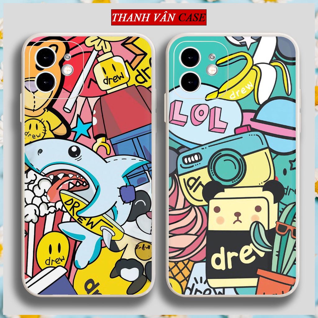 Ốp lưng iPhone 6/6s/7/8/X/XS/11/12/13 Pro Plus Max viền vuông chống sốc bảo vệ camera silicon mềm Drew cá mập CA12