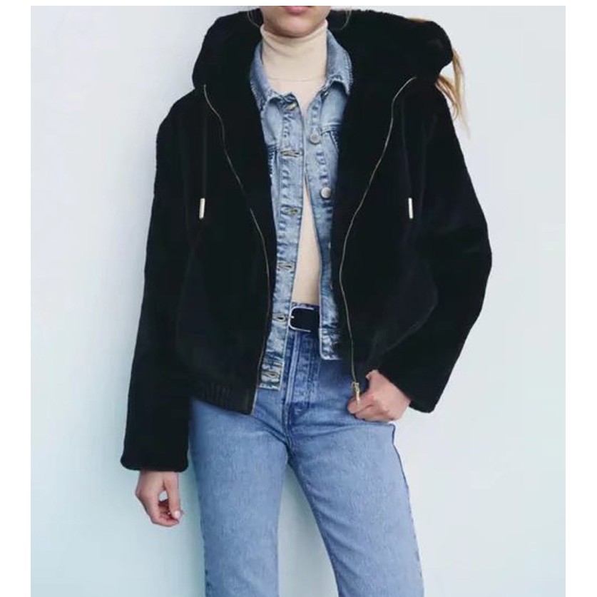 ÁO KHOÁC NỮ ZARA XUẤT LÓT LÔNG CÓ MŨ NÂU/ĐEN - 6318/234