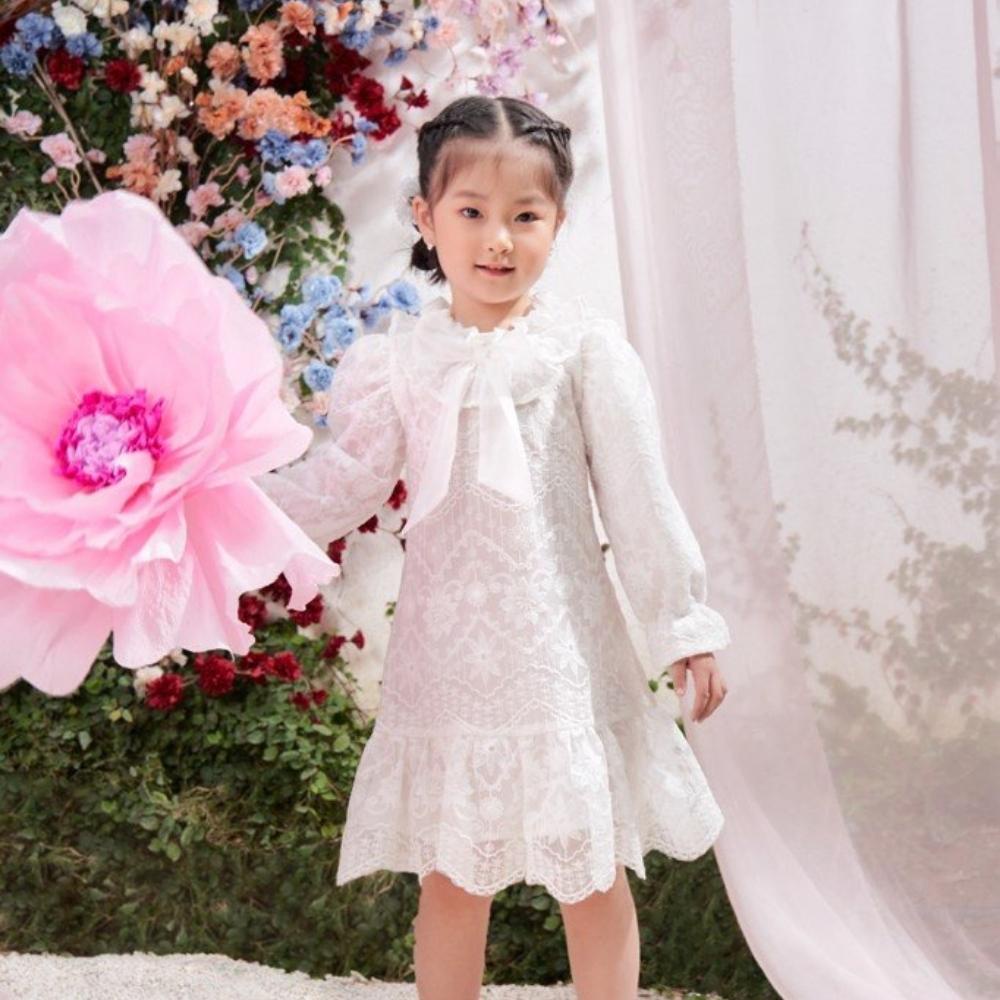 Đầm ren nơ mẫu mới xinh xắn bé gái Rabity 61325