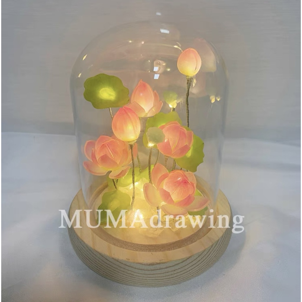 Đèn ngủ , LED ngủ để bàn hình hoa sen trong lồng kính decor phòng cực chill