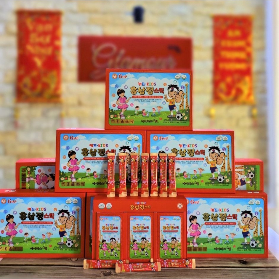 Hồng Sâm Baby Hươu Cao Cổ Kids Korean Red Ginseng Stick Hàn Quốc Cho Bé Từ 3 - 9 Tuổi, Phát Triển Chiều Cao, Hộp 30 Gói