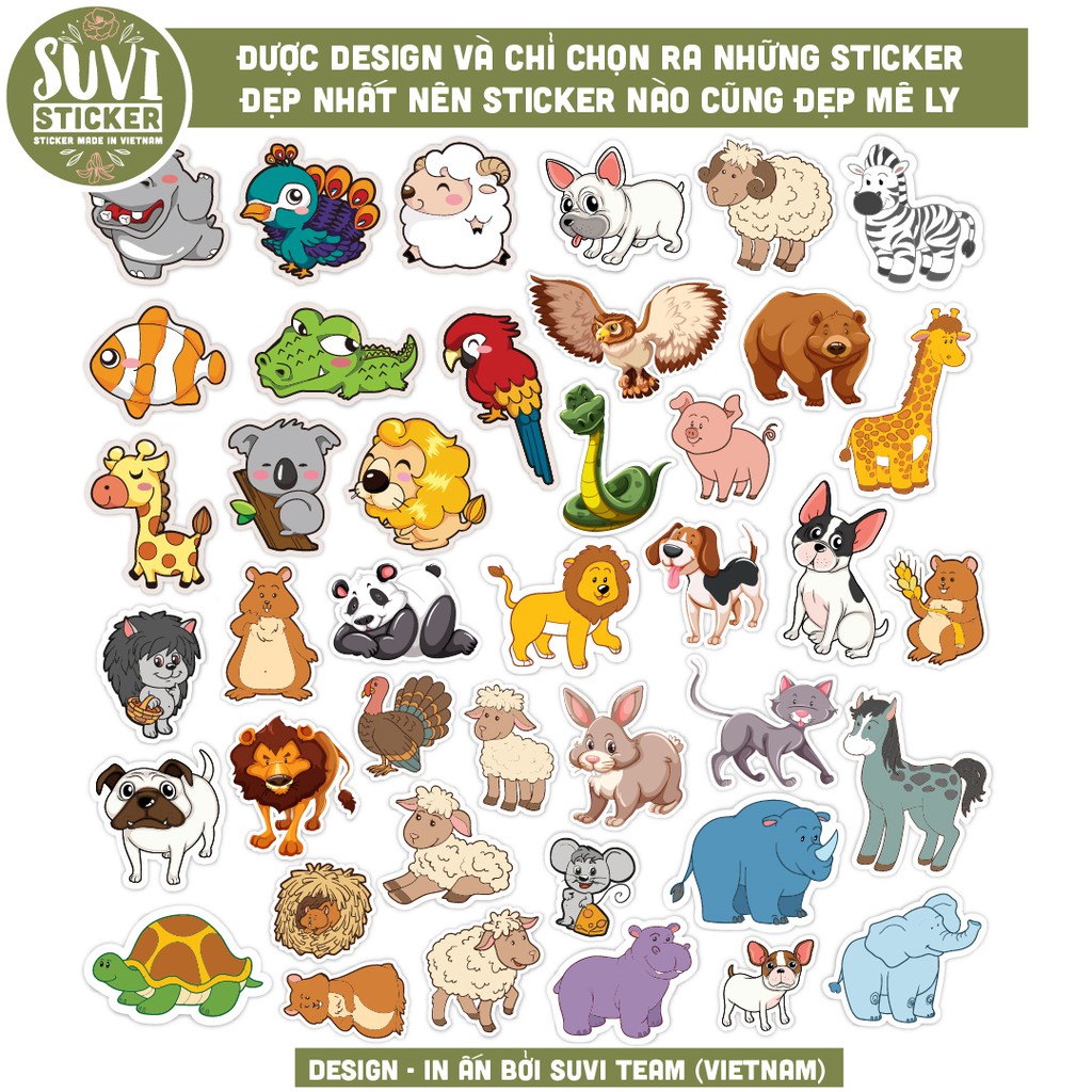 50 Sticker Động Vật Animal chống nước sticker dán laptop, điện thoại, đàn guitar, mũ bảo hiểm. MSP: A14