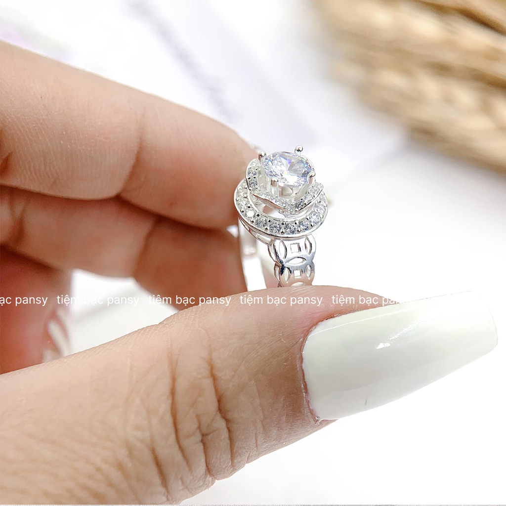 Nhẫn bạc nữ PANSY kim tiền đính đá sang trọng, nhẫn nữ bạc ta chuẩn 925 cao cấp