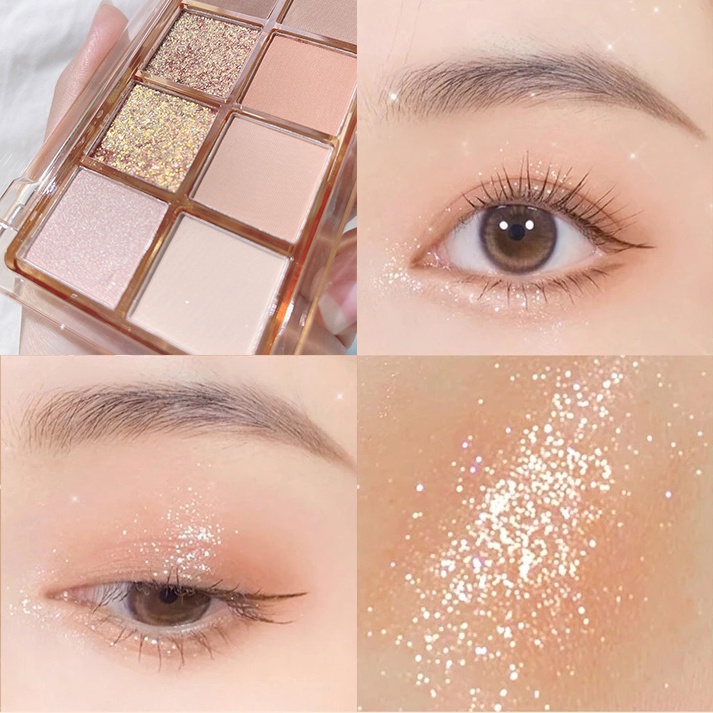 Bảng Phấn Mắt 9 Màu Sắc Hiệu Ứng Lì/ Ánh Nhũ Chống Nước Lên Màu Cực Chuẩn