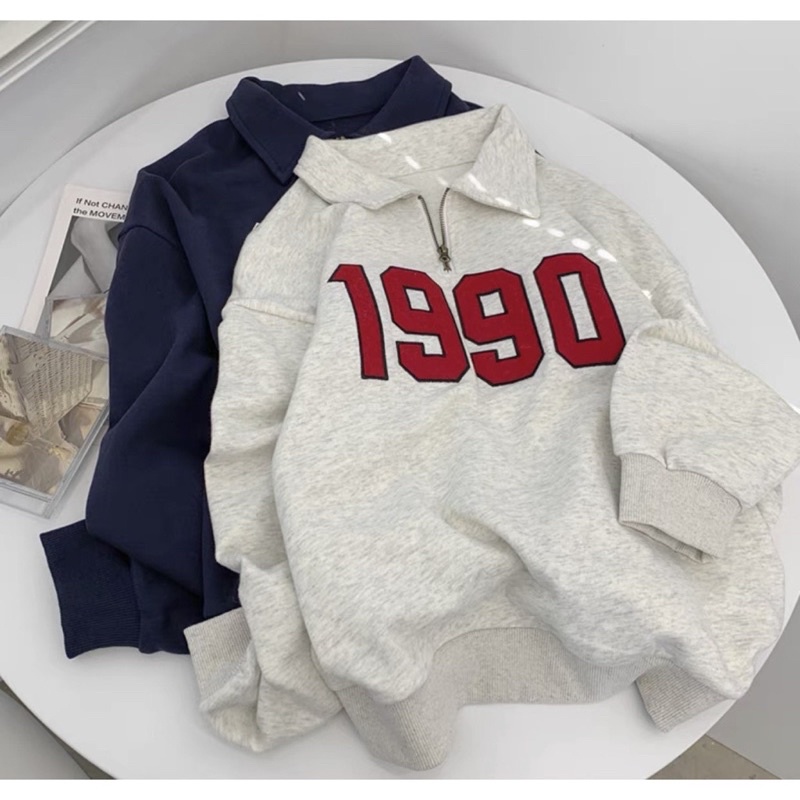 Áo Sweater 1990 Phối Zip Vải Nỉ Bông Form Rộng Ulzzang Unisex 🖤 Nam nữ unisex 🖤 Áo Sweater có cổ Jaystoree