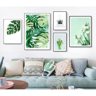 Bộ 5 tranh lá cây nhiệt đới hiện đại phối theo yêu cầu khách hàng