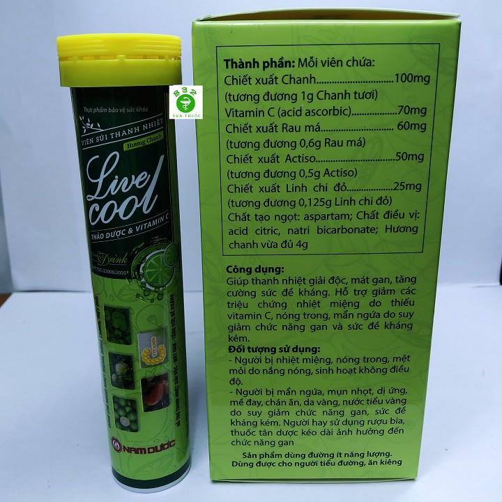 VIÊN SỦI THANH NHIỆT LIVECOOL HƯƠNG CHANH tuýp 16 viên