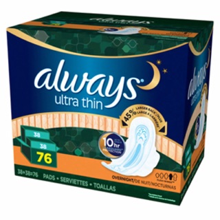 Băng vệ sinh ban đêm Always Ultra Thin 10hrs overnight 76 pads