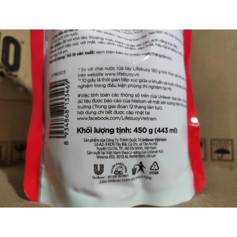 [Hoả Tốc] LIFEBUOY NƯỚC RỬA TAY DẠNG TÚI 450G đỏ Bảo Vệ Vượt Trội 450 g