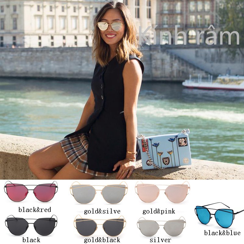 Kính Mát Gọng Kim Loại Kiểu Mắt Mèo Theo Phong Cách Vintage