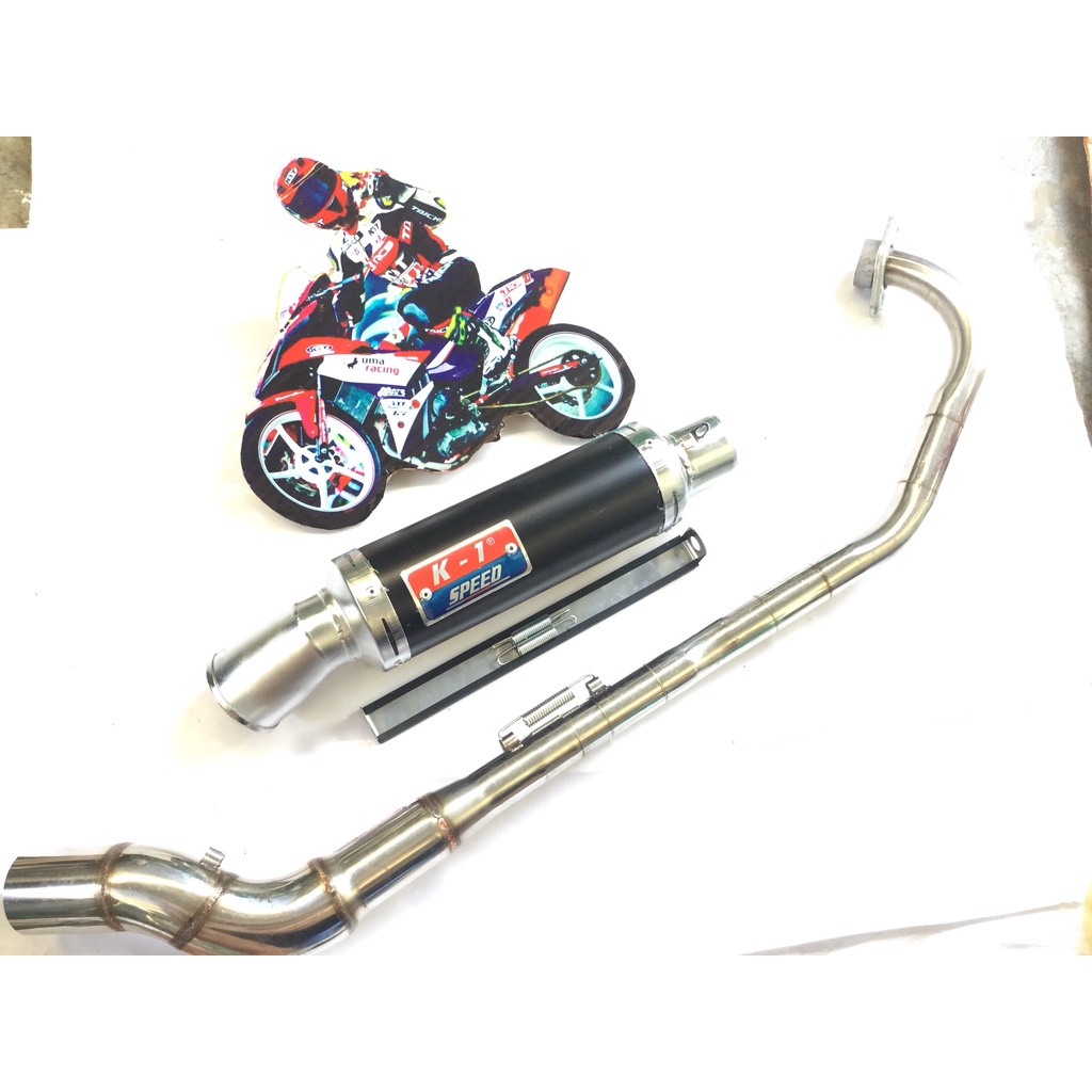 Bộ pô K1 ĐEN full cổ cong 2 KHÚC INOX 304 WAVE, SI, CUP, DREAM, EXCITER, WINER, SONIC, RAIDER FI, SATRIA, GSX