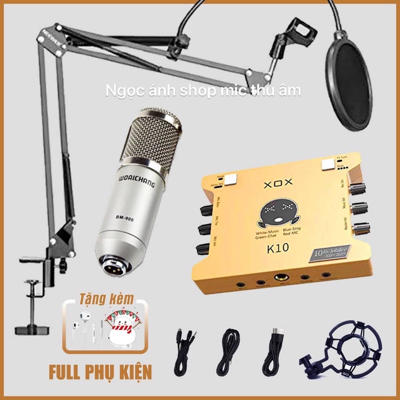 Combo Bộ Hát Livestream, Mic BM900 + Card xox K10 Bản Kỷ Niệm 10 năm + Tặng Tai Nghe + Chân kẹp+ Màng lọc âm