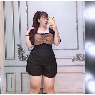 [Shop bigsize nữ 50kg-90kg] Set áo peplum nơ mix short - SNO