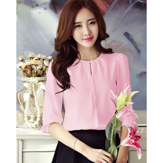 Áo kiểu phối nút cổ fashion