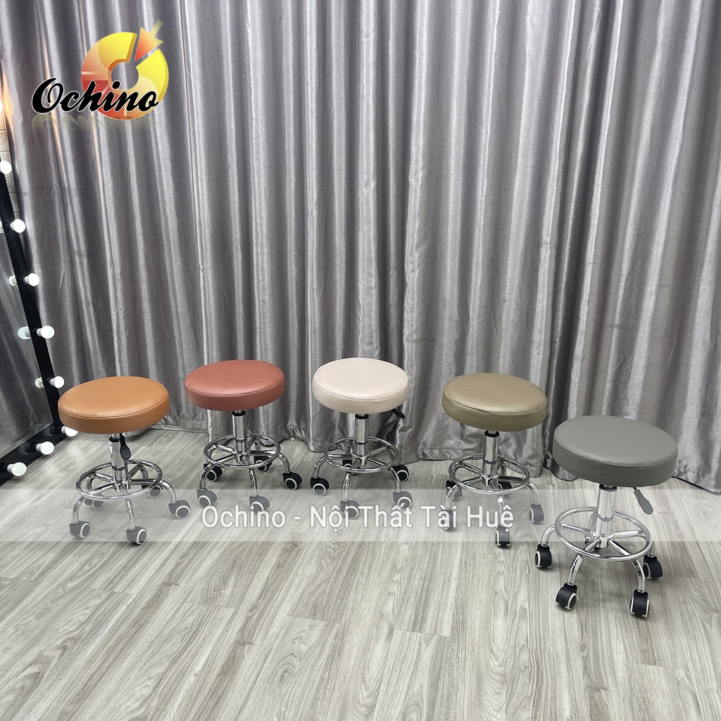 Ghế Spa, Ghế Trang Điểm Xoay Nâng Hạ Điều Chỉnh Độ Cao Thấp Từ 40-55Cm Mẫu Tròn Trơn Sang Chảnh (Ảnh Thật)