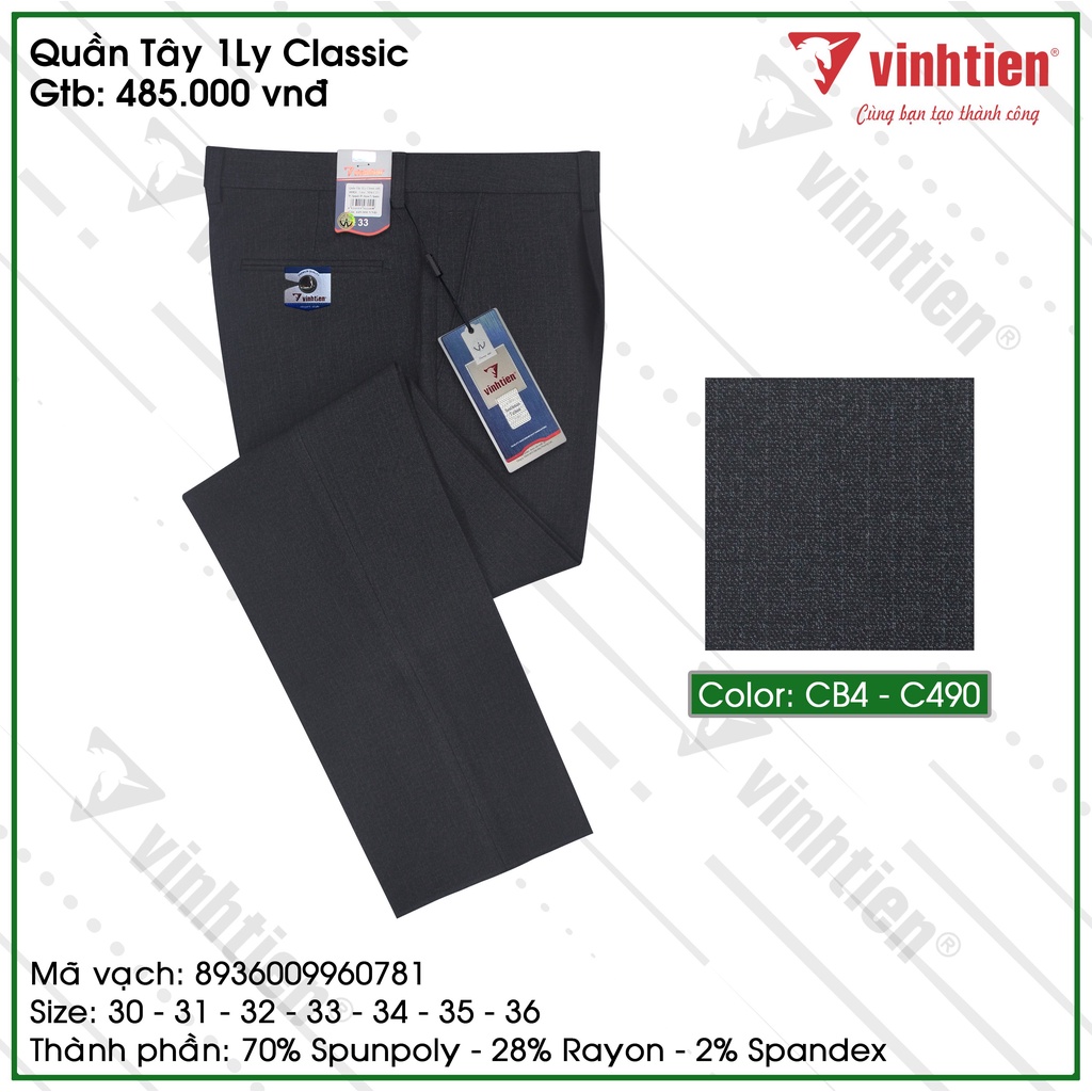 Quần Tây Nam 1Ly Trung Niên Classic 485 Vĩnh Tiến - Nhiều Màu