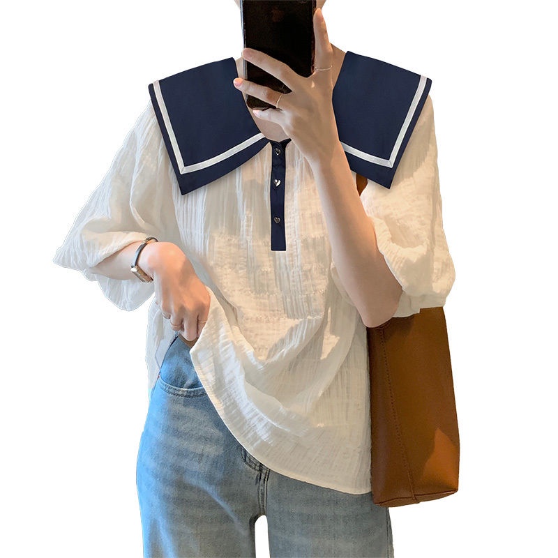 Áo sơ mi tay phồng ngắn cổ thủy thủ thời trang 0278 cho nữ