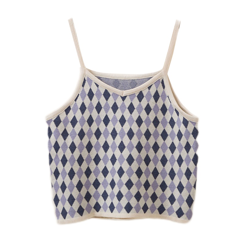 Áo Dệt Kim Hai Dây Cổ Chữ V Họa Tiết Kim Cương Thời Trang Cho Nữ