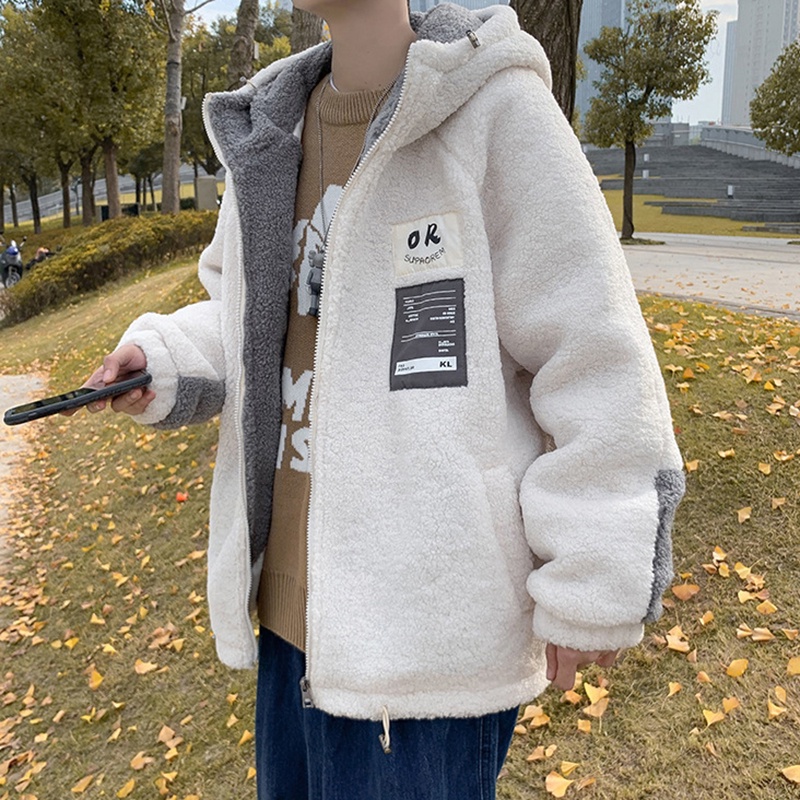 Áo khoác IELGY có mũ trùm đầu lót cotton lông cừu phong cách Hong Kong thời trang dành cho nam