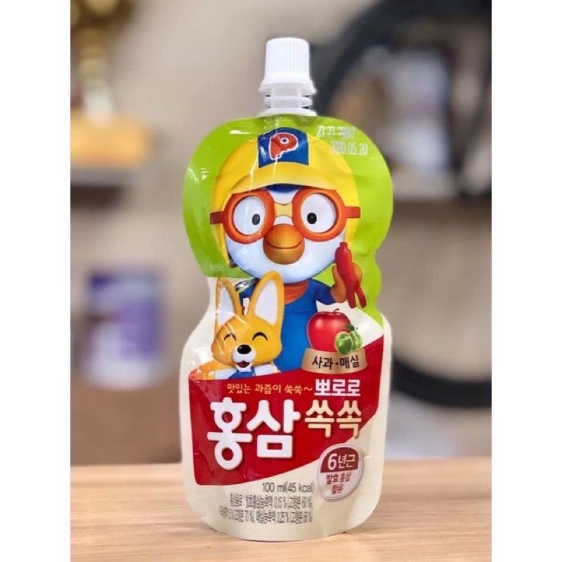 Nước hồng sâm trái cây pororo đủ vị cho bé (Cam,nho,táo) 100ml ( hộp 10 gói )