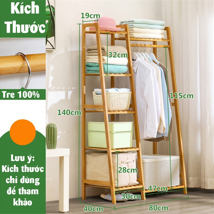 Giá kệ treo quần áo thông minh VANGO V19 gỗ tre tự nhiên cao cấp, Thiết kế có chỗ để giày đa năng tiện lợi, sang trọng