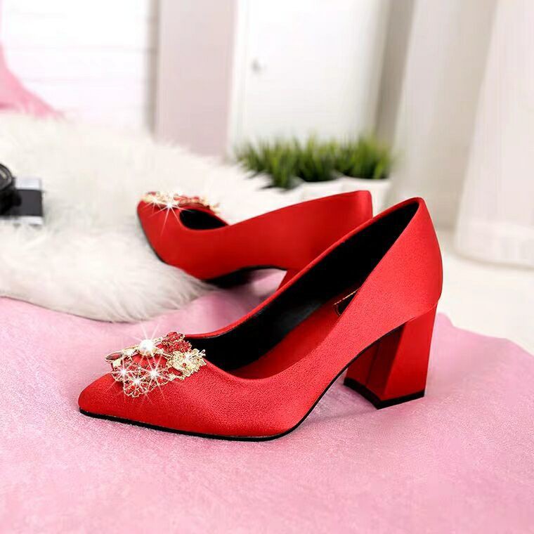 bán trước giá đặc biệtChinese Wedding Shoes Nữ 2020 New Xiuhe Quần áo Dày gót Giày cưới cô dâu cao màu đỏ bánh11