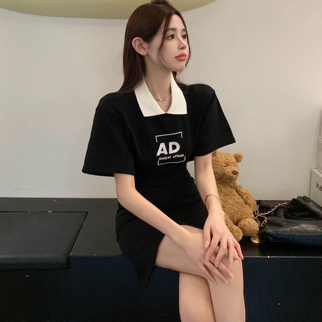 Đầm Ngắn Ôm Dáng Màu Sắc Tương Phản Thời Trang Mùa Hè Cho Nữ
